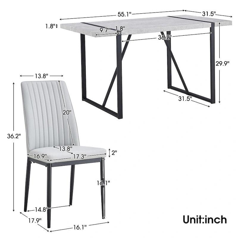 5-piece Dining Table Chairs Set, Rectangular Dining Room Table Set