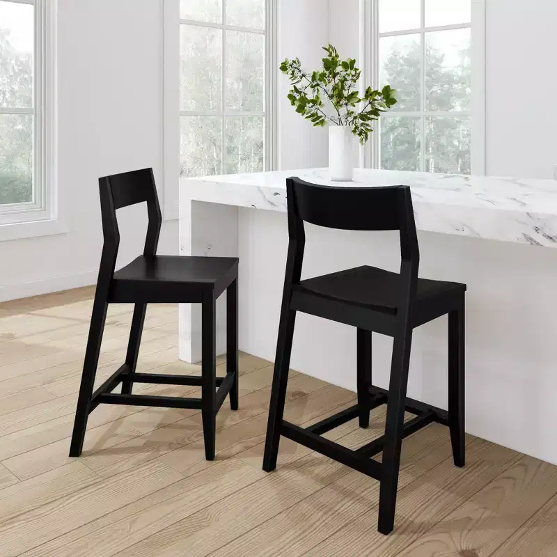 Plank+Beam 38 Modern Bar Height Chairs, Solid Wood Set of 2 Dining Chairs for Home Bar, Kitchen, Contemporary Seating for Dining Room