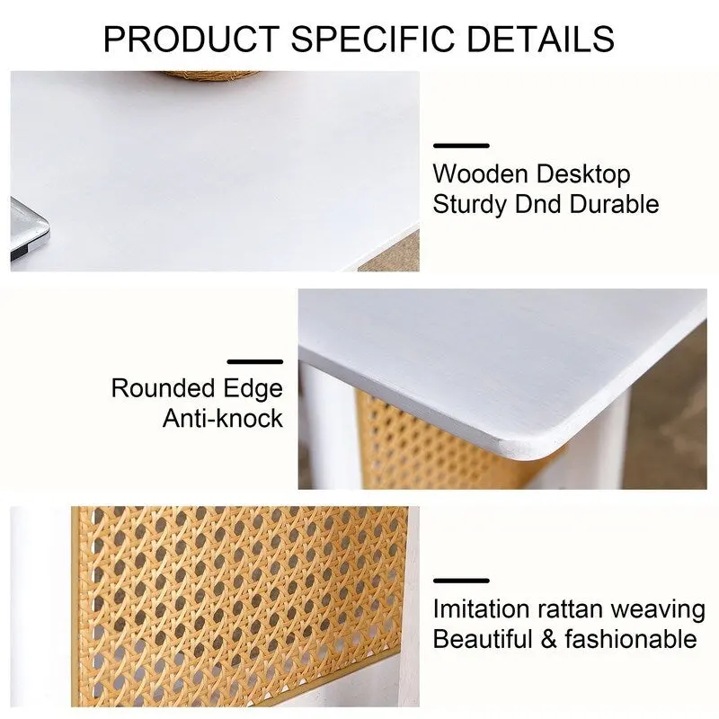 Low Coffee Table with Wood Frame and Rattan-Style Surface