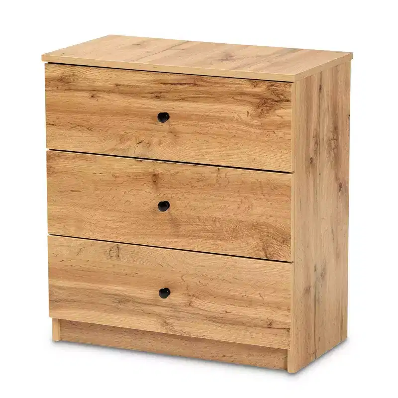 Decon Wood 3 Drawer Storage Chest Oak Brown - Baxton Studio: Elegant Universal Storage Solution