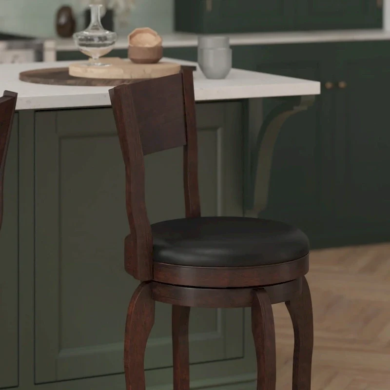 Commercial Upholstered Wooden Swivel Counter Stool