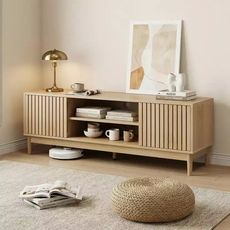 GDFStudio Rajesh Modern Wooden 55 TV Stand with Open Shelves and Cable Hole