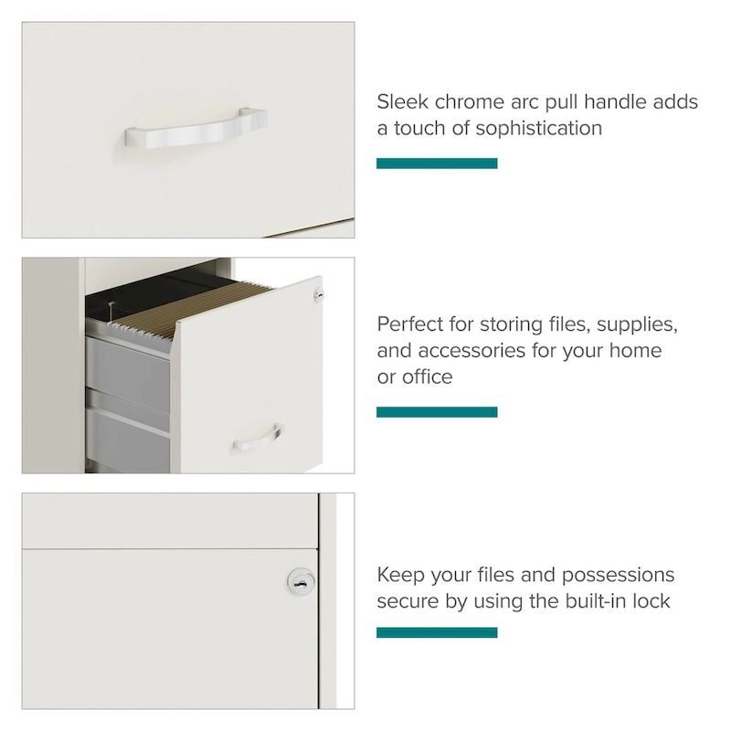 Space Solutions 18 Deep 3 Drawer Mobile Metal Cabinet, Pearl White