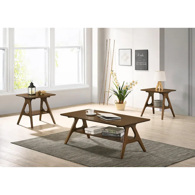 Mid-Century Modern Wood 3-Piece Coffee Table Set