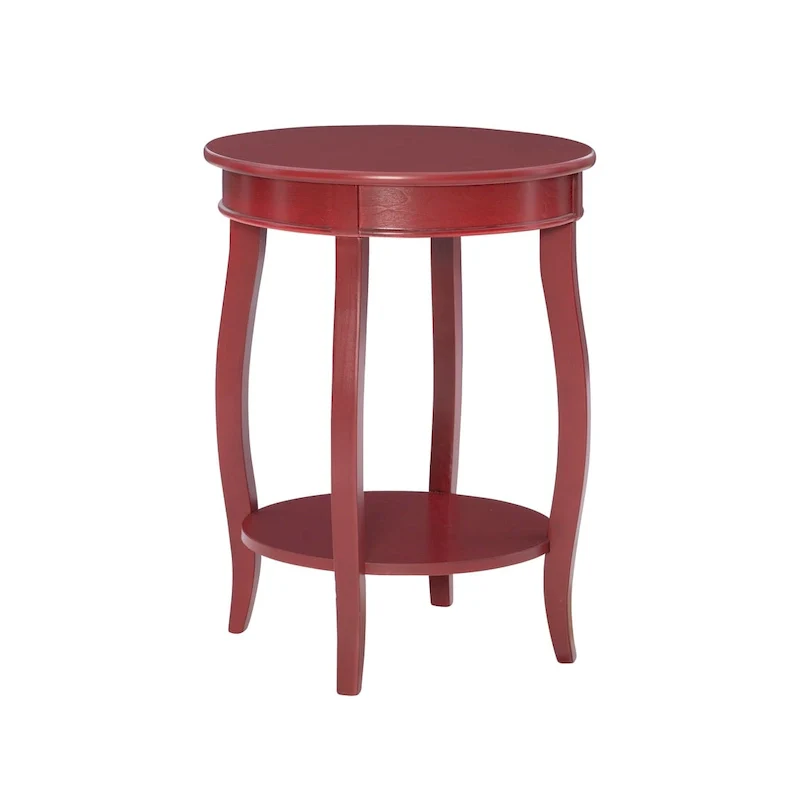 White Round Side Table with Lower Shelf & Cabriole Legs, 1-Person