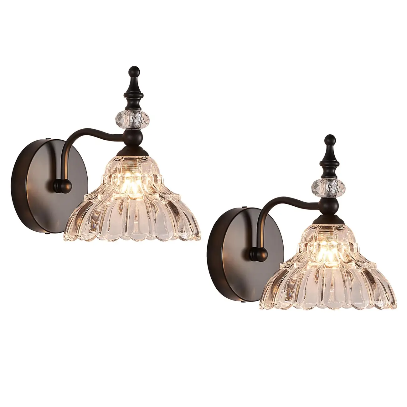 Modern Flower Glass Bathroom Vanity Light in Black/Brass