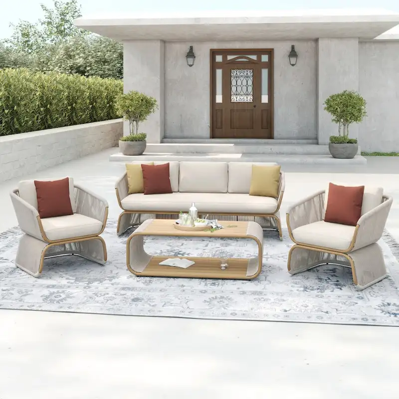 Corvus Ida 4-piece Wicker Outdoor Conversation Sofa Set with Sunbrella Fabric