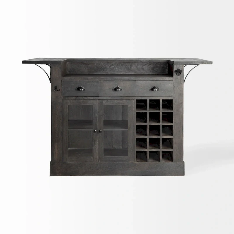 Cheers Dark Brown Solid Wood w/Wine Bottle Storage Kitchen Island - 67.8L x 29.0W x 42.5H