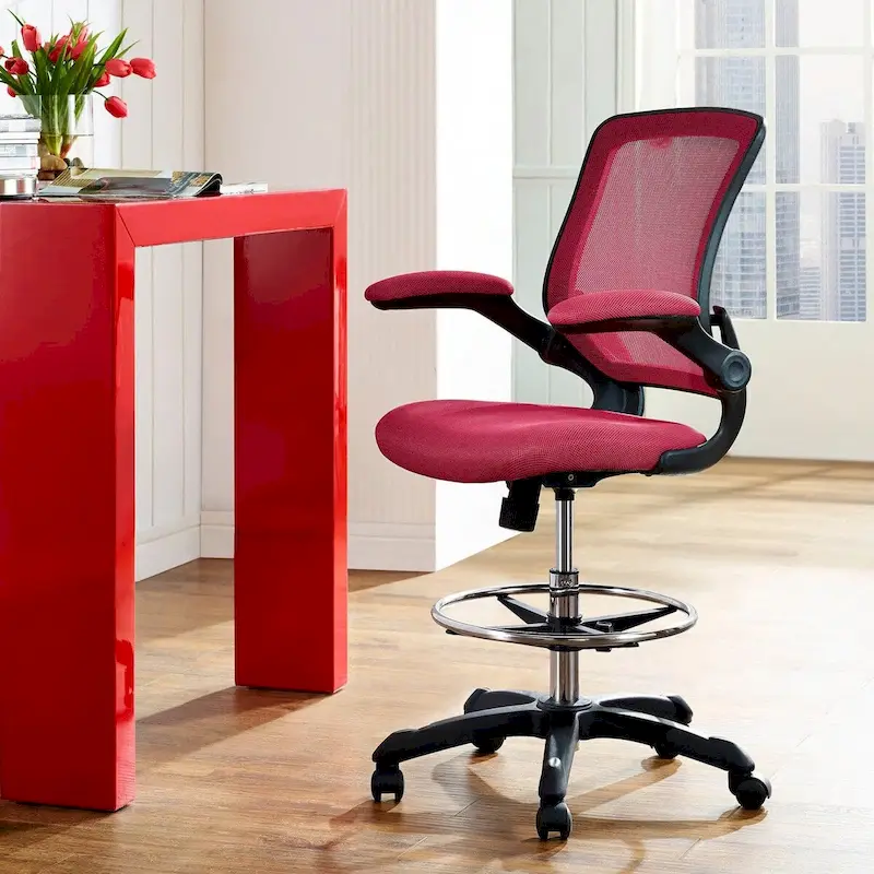 Adjustable Height Drafting Chair with Mesh Back & Rolling Casters