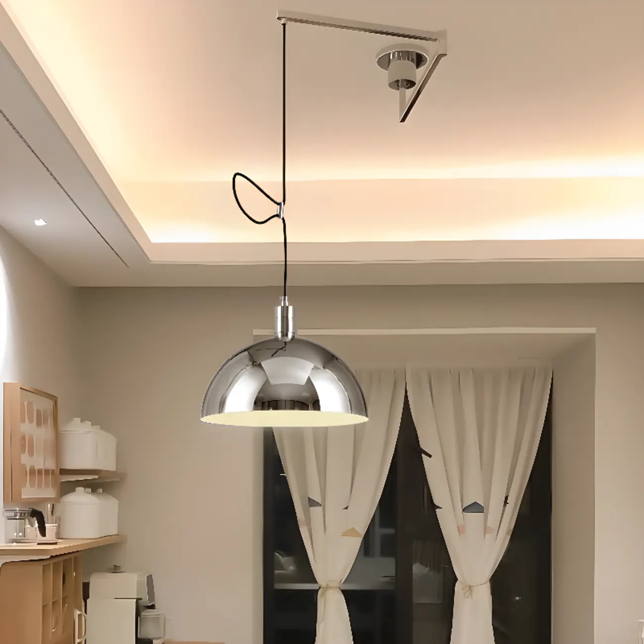 Adjustable Chrome Dome Swing Arm Kitchen Pendant Light from