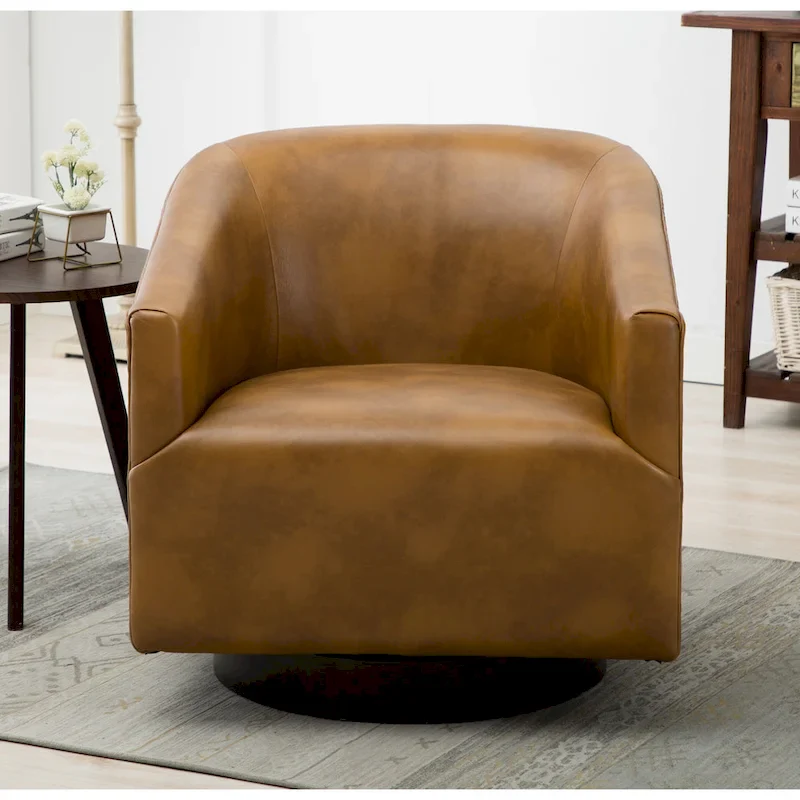 Leather Gel Swivel Chair with Wood Base - Single Seat
