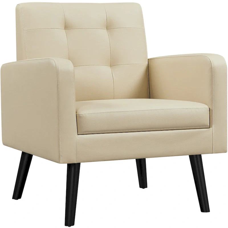 Modern faux leather upholstered armchair with solid wood legs - 28.5 29 33
