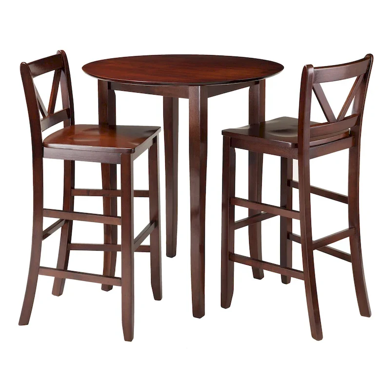 3-Pc High Table with V-back Bar Stools, Walnut