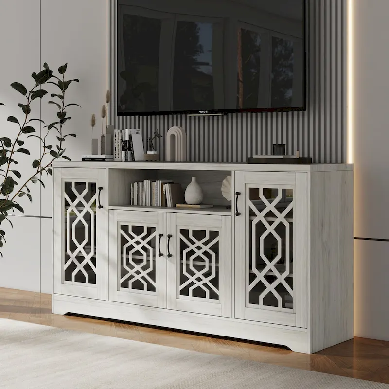 Rustic Wood TV Stand with Storage Shelves