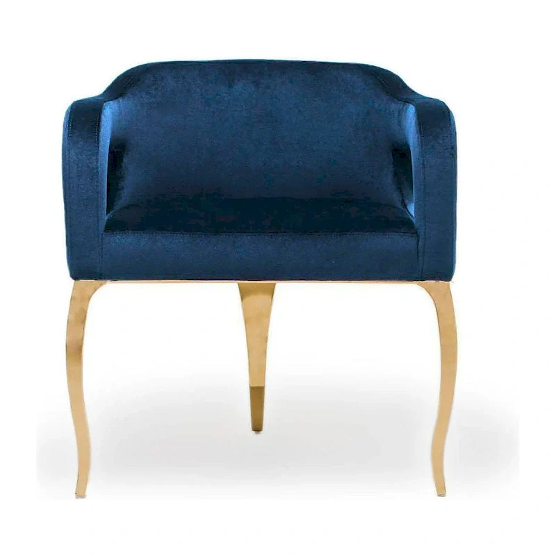 Velvet Dining Chair with Gold Metal Frame, Curved Armrest, Single Seat – Blue / Black / Gray / Taupe