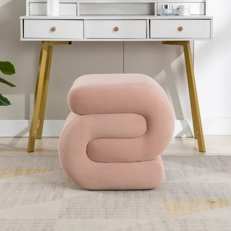 Velvet Fabric S-shape Ottoman Makeup Stool Footstool
