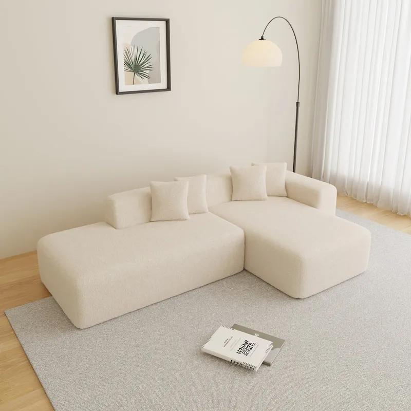 105.51 Modern L-Shape 5 Seater Modular Sectional Sofa Couch with Chaise Lounge, in Soft Lambswool Sherpa Fabric
