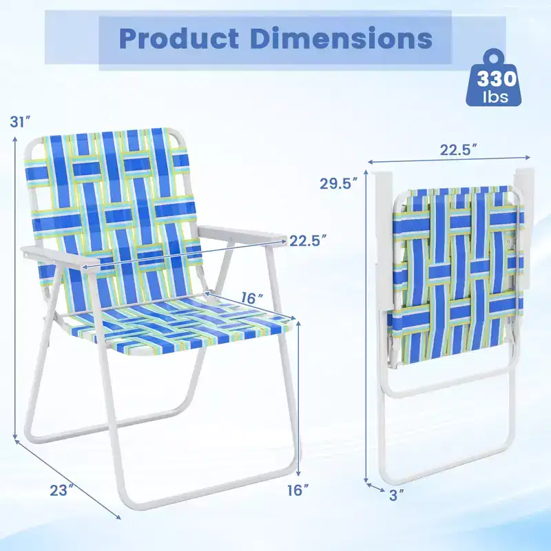 Costway 2/4/6 PCS Folding Beach Chair Camping Lawn Webbing Chair Lightweight 1 Position Blue