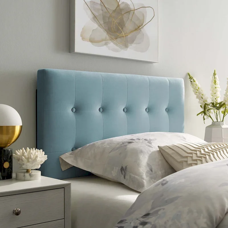 Grey / Navy / Light Blue / White / Pink Twin Button-Tufted Velvet Headboard - Single Use