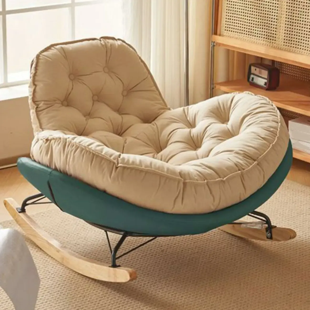 Comfortable Wide Seat Flannel Rocking Chair for Indoor