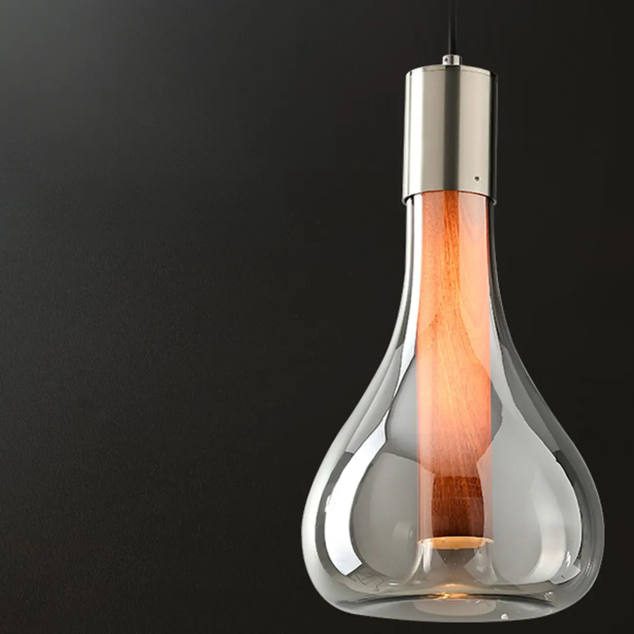 Small Water Drop Smoke Grey Glass LED Hanging Pendant Light