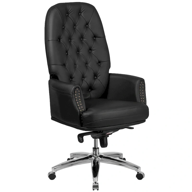 Black LeatherSoft High-Back Tufted Executive Swivel Chair – Traditional Style, Single Use