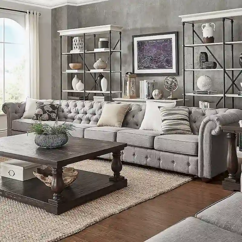 Light Grey Extra Long Chesterfield Sofa