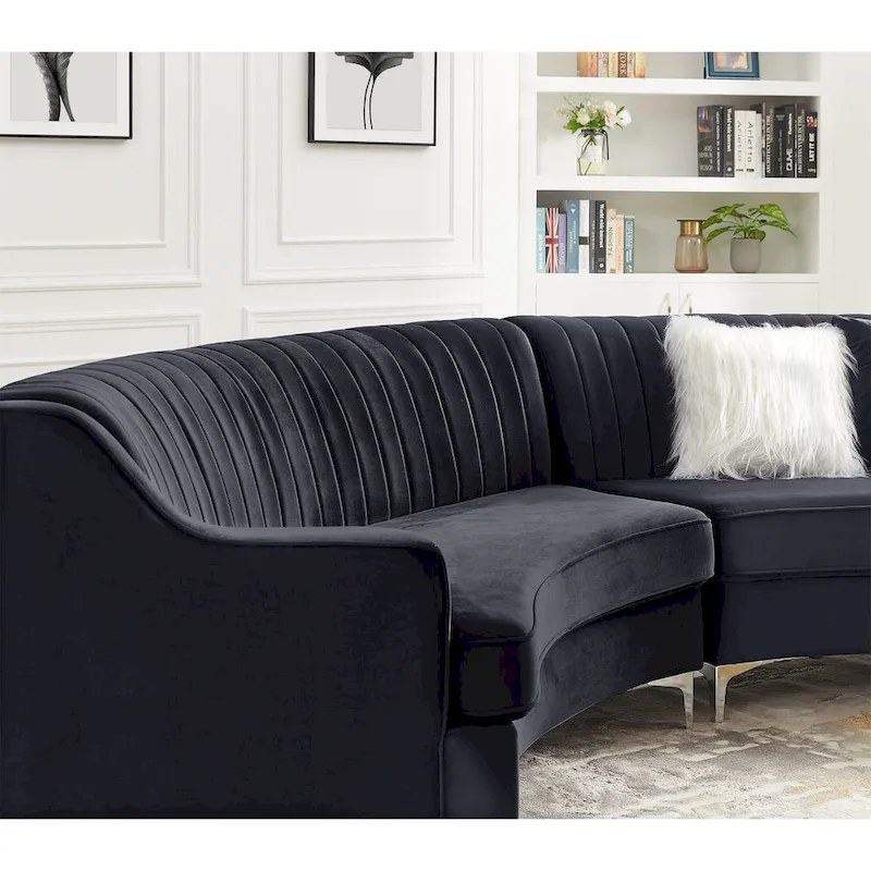 Tufted Velvet Sofa Curved Couch with Pillows