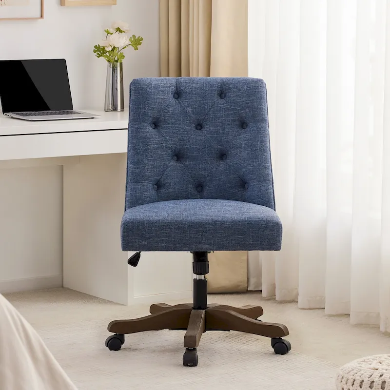 Home Computer Office Chair with Wheels Adjustable Height, Linen Fabric Upholstered Chair Swivel