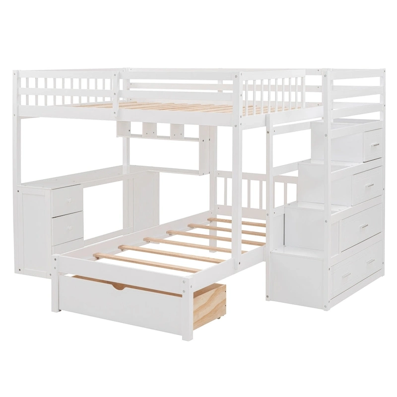 Full Over Twin Bunk Bed with Desk, Drawers and Shelves