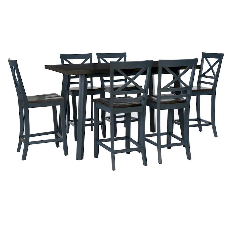 7-Piece Counter Height Dining, Blue/Grey, Rubberwood/Poplar