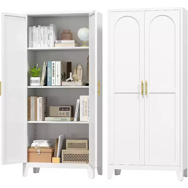 Zevemomo 61 Metal Pantry Cabinet, 2-Door Freestanding Cupboard with 3 Adjustable Shelves, White Storage for Kitchen Bathroom Laundry Room