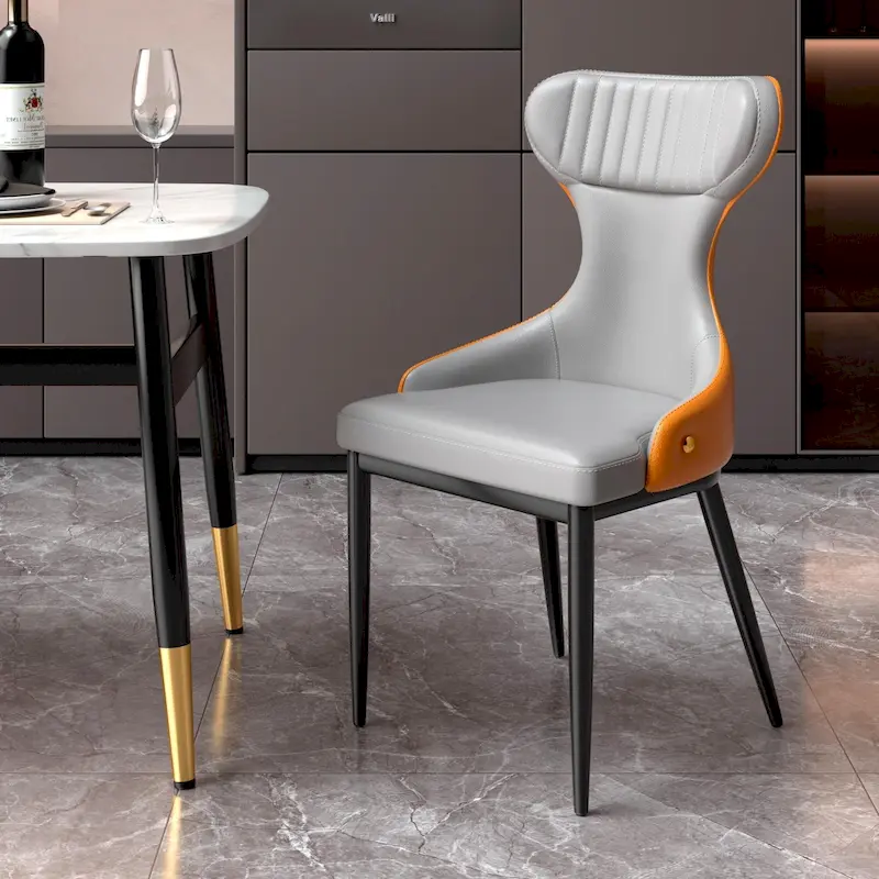 Armless Wingback Dining Chair with Curved Tufted Back & Metal Legs – Grey