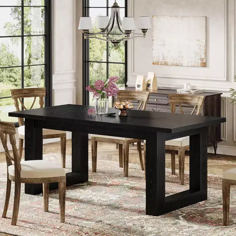Lantine Farmhouse Dining Table for 4-6 People, 63-Inch Wood Kitchen Table, Rectangular Dinner Table for Dining Room, Living Room, Kitchen