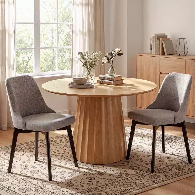PexFix Solid Wood Upholstered Dining Chairs Set of 2 Mid-Century Modern Fabric Kitchen Side Chairs with Ergonomic Backrest Breathable Linen Upholstery