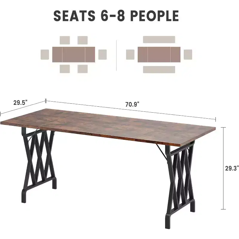 Dining table, 70.9-inch farmhouse-style kitchen dining table with heavy-duty metal legs, suitable for dining room, living room, and outdoor use.