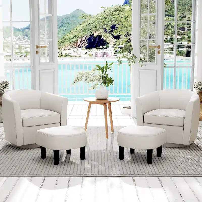 Costway Swivel Barrel Chair with Ottoman Footrest Curved Backrest & - See Details