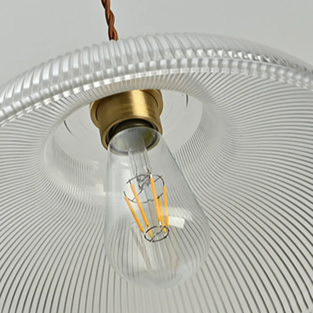 Green Fluted Glass Brass Dome Pendant Light