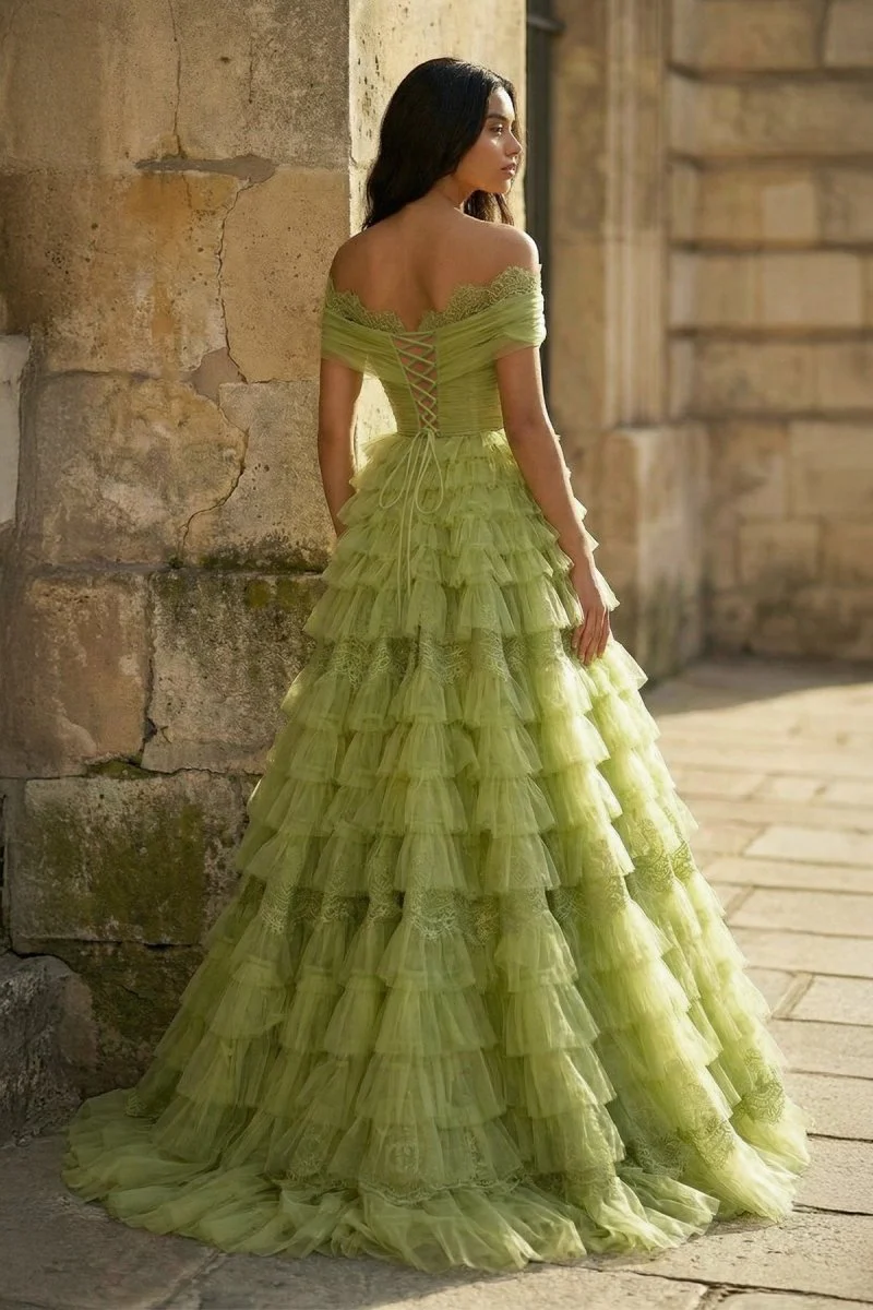 A Line Off the Shoulder Tulle Prom Dress