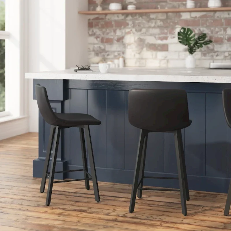 Set of 2 Armless Upholstered Metal Counter Stools