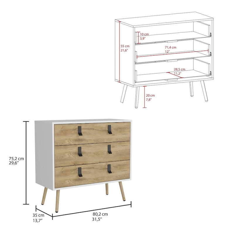 Huna 3-Drawer Dresser 31.5  Wide