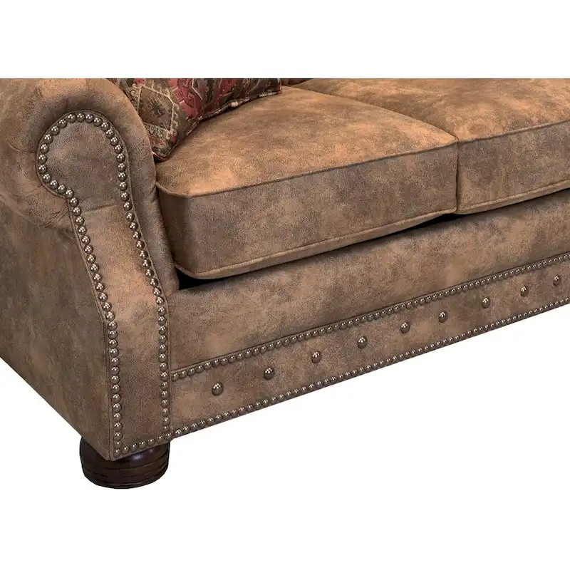 Rustic Brown Buckskin Fabric Upholstered Sleeper Sofa - 37 x 86 x 40