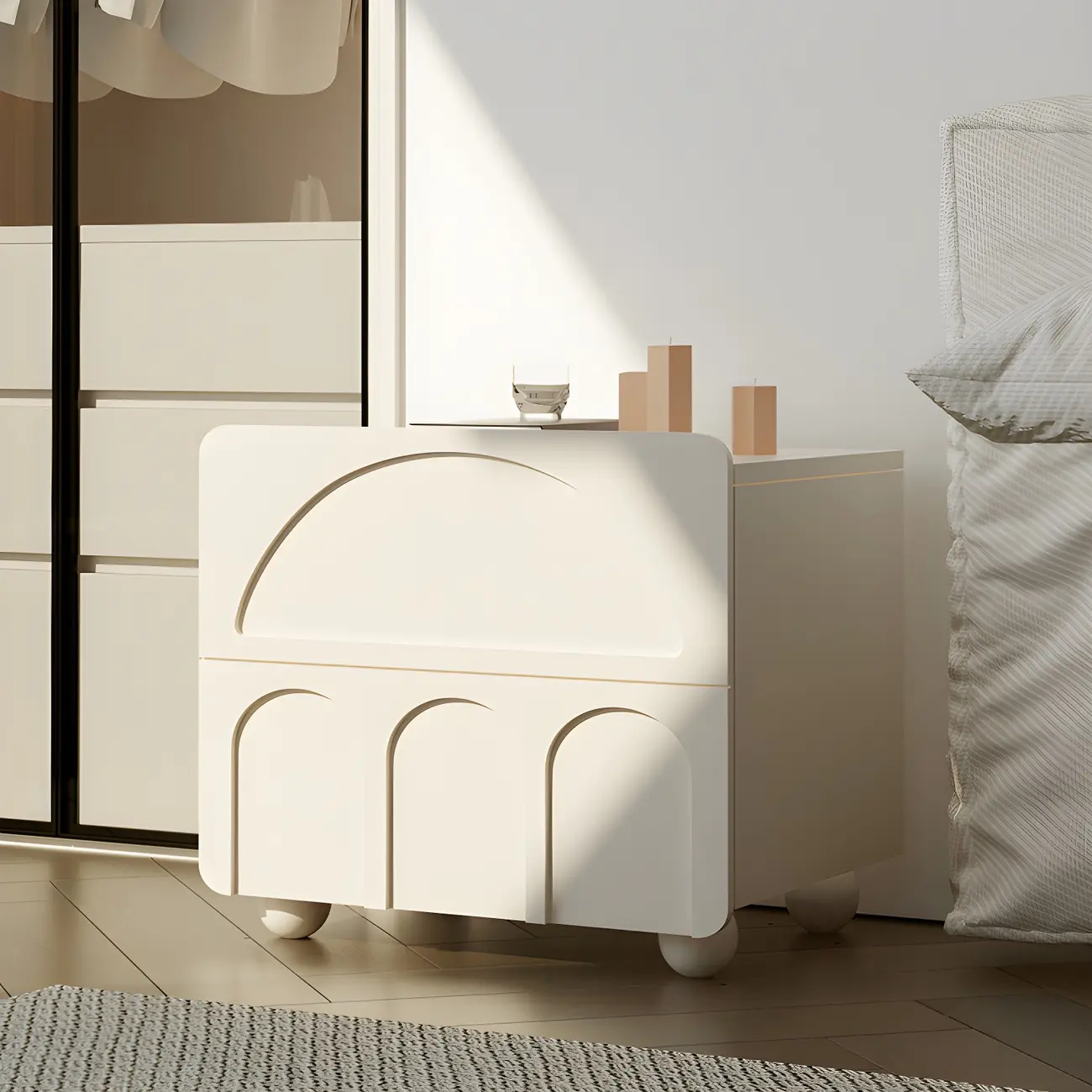 White Modern 2 Drawers Solid Wood Small Nightstand