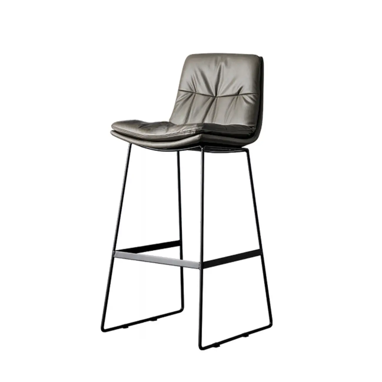 Modern Upholstered Low Back Metal Sled Bar Stools