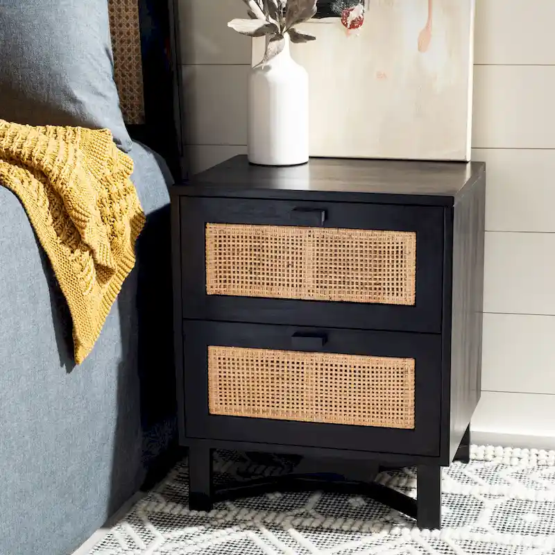Natural / Black / White Rattan 2-Drawer Nightstand