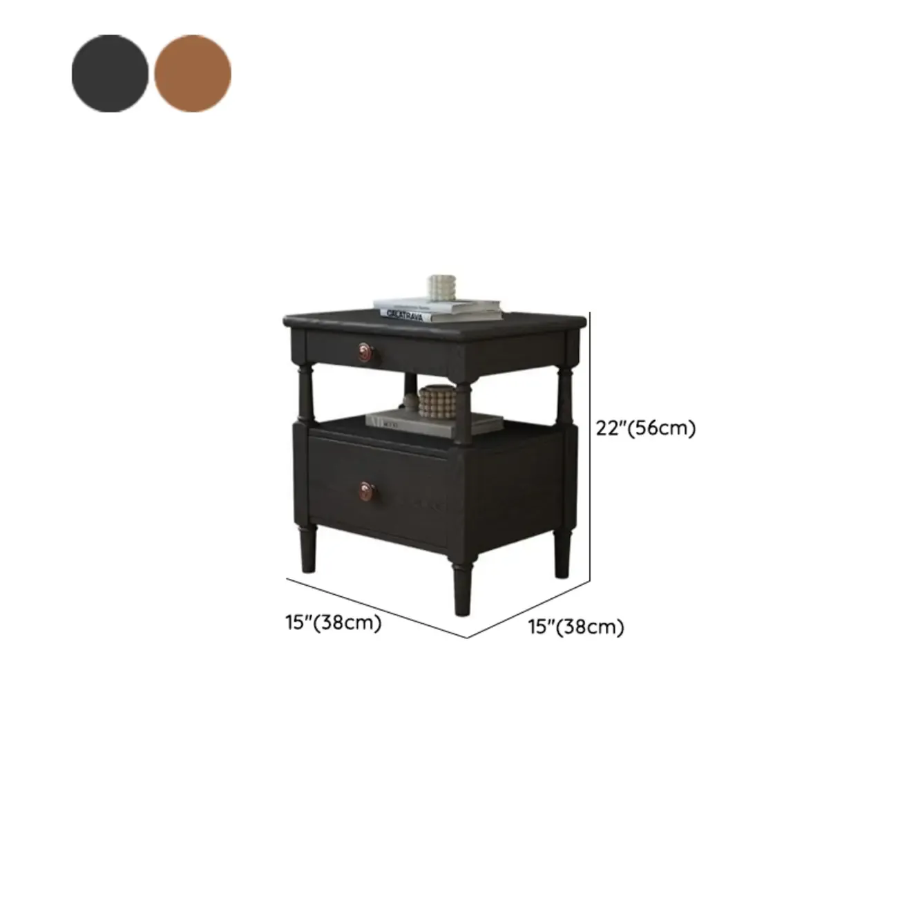 Classic Rectangular 3 Layers Wood Black Nightstand