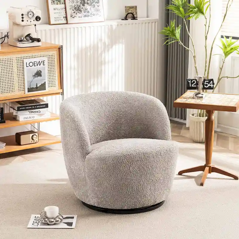 Single Fabric Modern Accent Chair 360 Degree Rotation Swivel Barrel Chairs