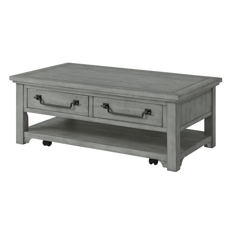 Beach House Dove Grey Solid Wood 2-Drawer Coffee Table