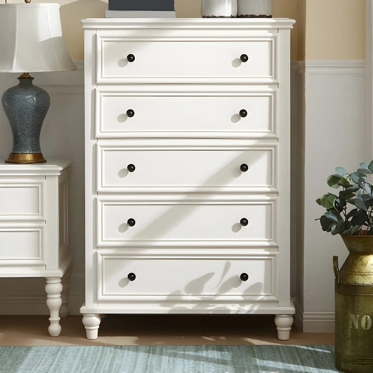 Classic White Wooden Dresser with 5-Drawers