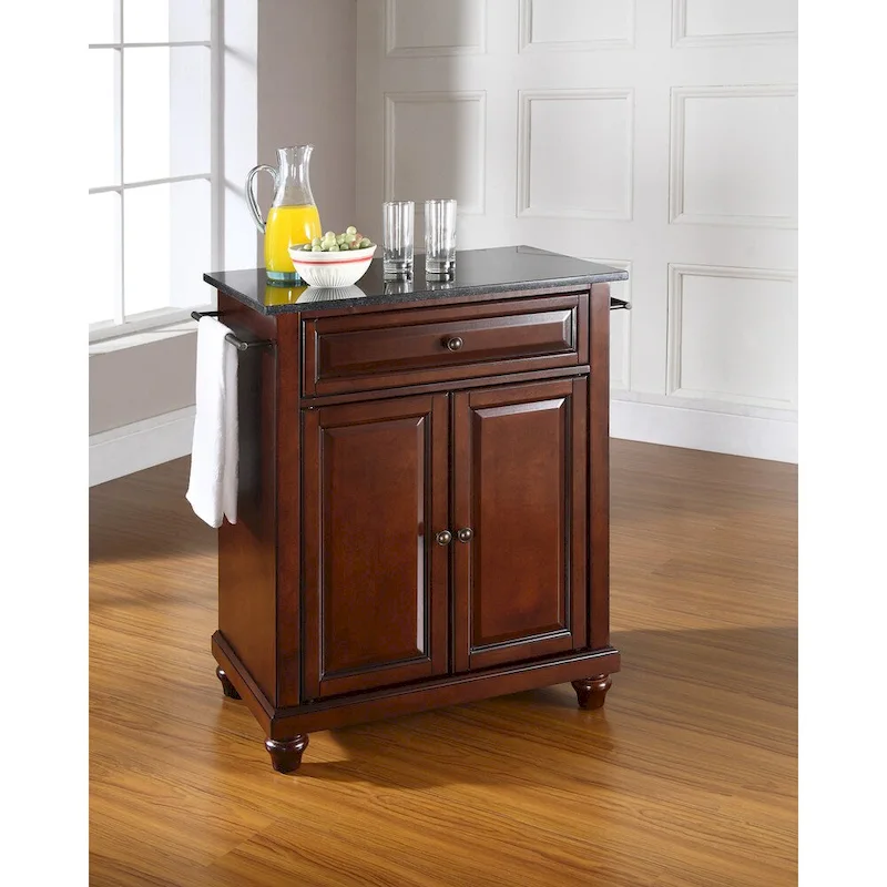 Cambridge Solid Black Granite Top Portable Kitchen Island in Vintage Mahogany Finish - 18d x 31w x 36h